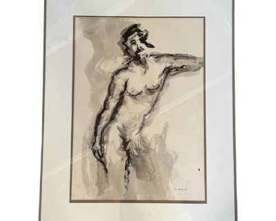 Vintage Ink Drawing Of A Nude Male Figure