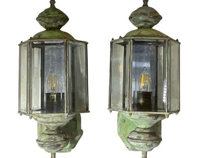 Elegant Pair of Vintage Brass Wall Lanterns