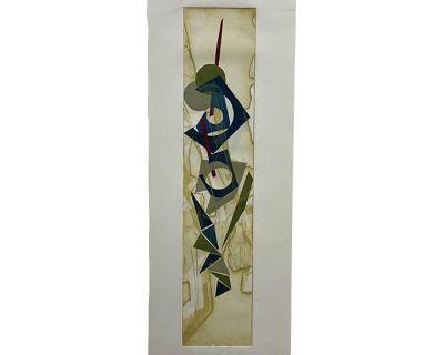 Vintage Modern Abstract Art Signed Color Artwork on Paper