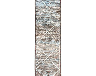 Modern Runner in Brown, Lt. Blue Tones With Diamond & Geometric Design 2'10 X 9'6