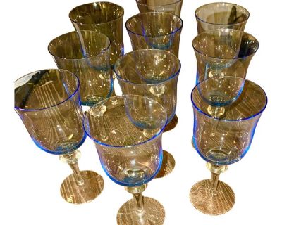 Vintage Wine Glasses Blue Accents- Set of 10