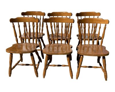 1950s Vintage Solid Wood Yugoslavian Spindle Chairs - Set of 6