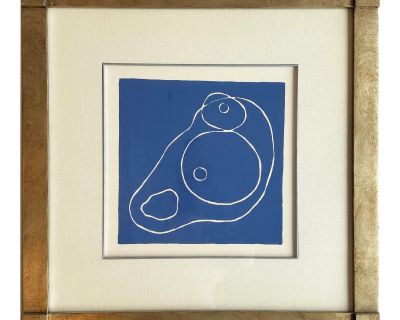 Blue Abstract in Contemporary Frame With Warm Silver Detail