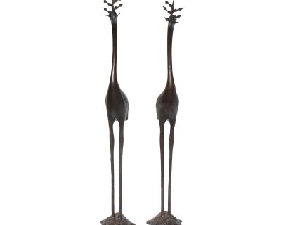 Chinese Oriental Bronze-Ware Crane Turtle Home Decor Display - a Pair