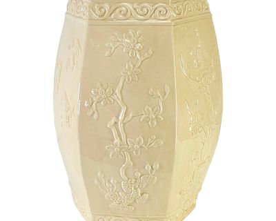 Italian Chinoiserie Cream Floral Garden Seat Blanc De Chine 20"