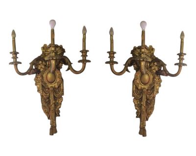 Antique Oversized Neoclassical Style Wall Sconces - Pair