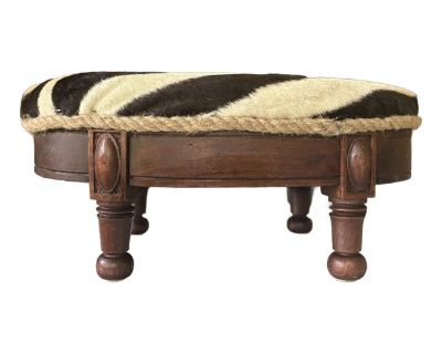 Rustic Antique Zebra Hide Foot Stool