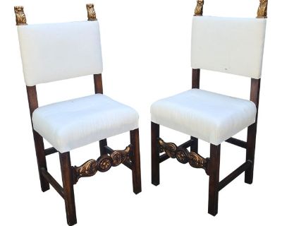 Pair of Hall Chairs With Giltwood Finials