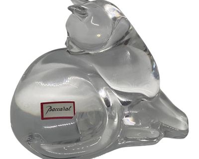 Late 20th Century Baccarat Crystal “Reclining Cat” Figurine