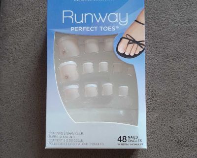 $4.00 -NEW- 48 NAILS FOR BEST FIT - "NAILENE" FRENCH MANICURE FOR TOES with FLOWERS & CRYSTALS STICKERS (DOES NOT COME WITH GLUE)