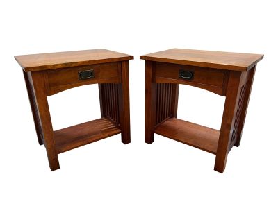 Bent Wood Mission Style Nightstands, a Pair