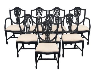 Early 20th Century Antique Federal Style Mahogany Shield Back Dining Chairs - Set of 8
