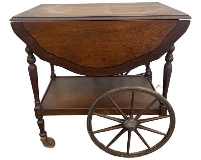 Vintage Wood Tea Cart With Glass Tray