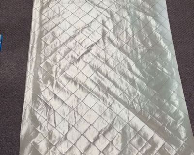 3 panels, each ~81 Long x 53 wide. Rod pocket or back tabs. Teal/blueish/green color-a little fading along the edges, but still in good shape. Also (21) 2 clip type curtain hangers. Check out the pictures at: