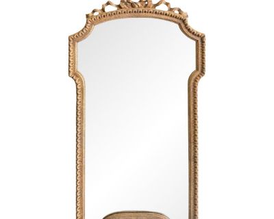Mid-20th Century Hand-Finished Italian Wall Mirror With Carved Ribbon Crest