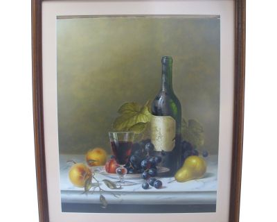 Roy Hodrien Still Life White Wine & Fruit II Mixed Media Framed Art Painting