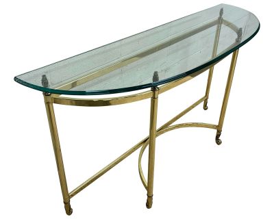 Vintage Mid Century Labarge Style Brass and Glass Demilune Console or Hall Table