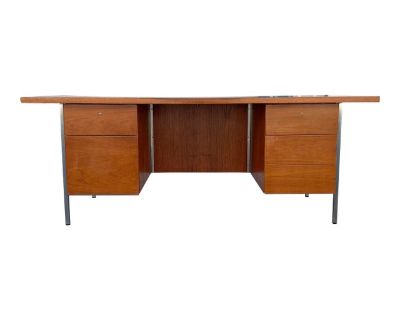 1960s Mid Century Walnut and Chrome Executive Desk by Florence Knoll