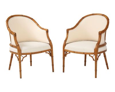 Faux Bamboo Carved Wood Pair of Chairs, France Mid 20th C.