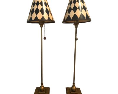 1980s Art Deco Harlequin Buffet Table Lamps by Lampcrafters - Pair