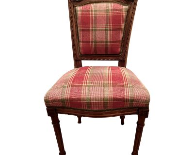 Antique French Side Chair-Chenille Plaid Upholstery