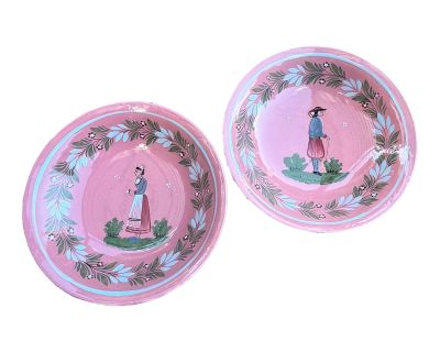 Vintage 1950s Henriot Quimper French Pink Footed Compotes - Set of 2