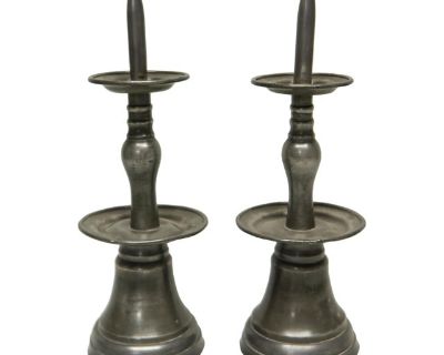 Antique Pewter Candlestick Candle Holders With Removable Spikes