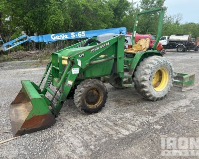 Differential Lock, 8 Forward 2 Reverse, Manual, 20.4 kW Engine, 2004 US EPA Label, John Deere 419 Loader, 55 in Bucket, 540 PTO, 3-Point Hitch, Drawbar, Frontier BB2000 60 in Box Blade, 25X8.50-14 Front Tires, 15x19.5 Rear Tires