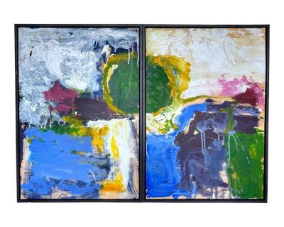 Abstract III, Diptych' by Beverly Myers Modern Painter, School of Wolf Kahn - a Pair