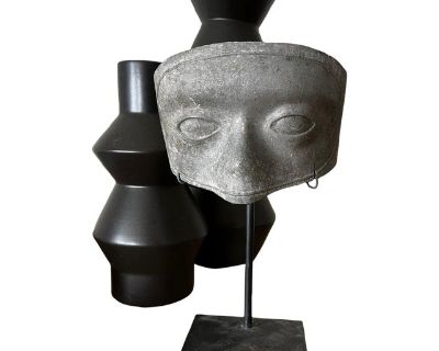 Mid 20th Century Theatrical Mask Metal Mold on Stand