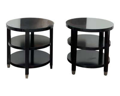1970s Art Deco Asian Ebony Wood and Glass Side Tables - a Pair