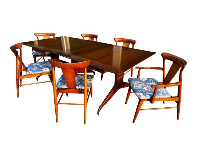 1960s Mid Century Dining Room Drop Leaf Table and 6 Chairs - Set of 7