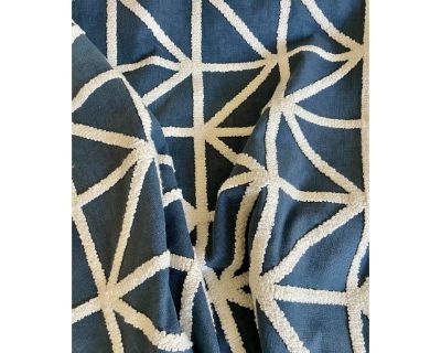 Waverly Embroidered Indigo Blue and White Port of Call Drapery Fabric by the Yard. 8 Yds.
