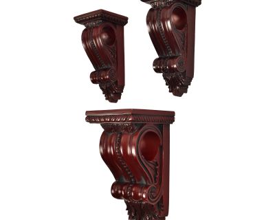 Set of 3 Raymond Enkelboll Style Hand-Carved Walnut Acanthus Scroll Corbel Wall Brackets, 1990s