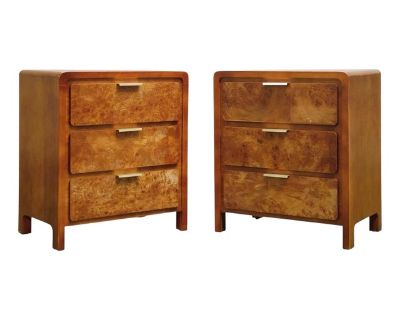 Pair of Three Drawer Faux Burl Nightstands
