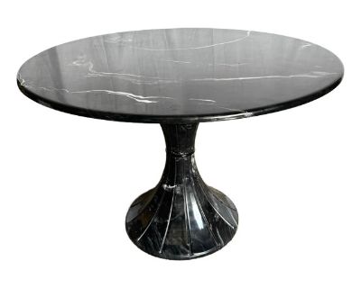 Postmodern Faux Black Marble Swivel Circular Dining Table