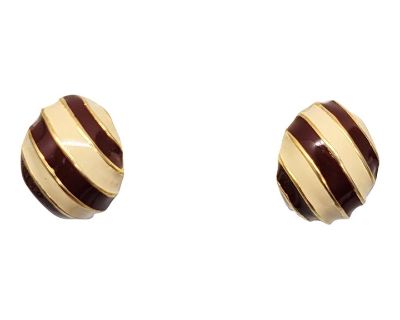 Vintage 1970s Signed Bijoux Cascio Italy Striped Enamel Clip Earrings- 2 Pieces