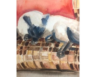 1974 Adrienne Anderson Siamese Cat Watercolor