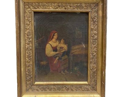 Mother’s Watch 19th Century Oil Painting, Framed