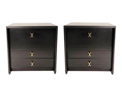 Mid-Century Modern Paul Frankl Nightstands Lacquered in Ebony, Pair