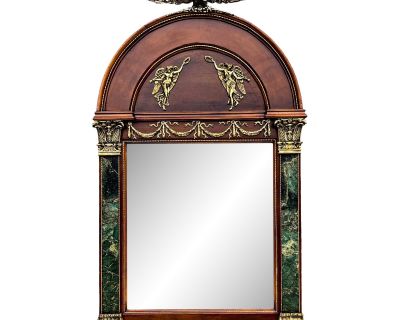 French Empire Style Wall Mirror With Faux Marble and Brass Eagle Crest Att.To Maitland-Smith