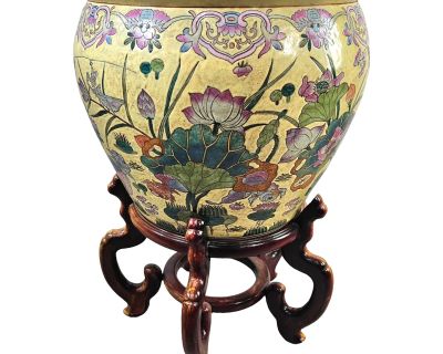 Monumental Chinese Planter Fish Bowl Peony Birds