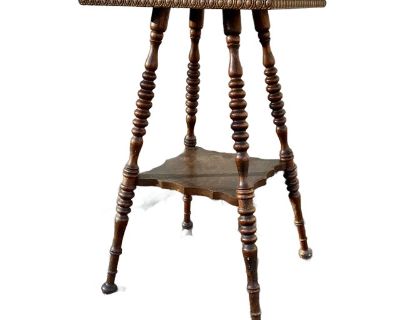 1940s Antique Oak Glass Ball Claw-Foot Table