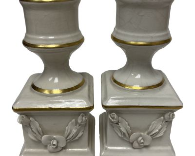 1980s White Candle Holders - a PAir