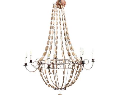 Large Regency Style Beaded Wood and Copper Chandelier