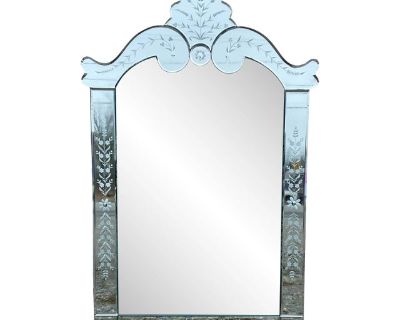 1970s Tiered and Beveled Venetian Glass Mirror With Reverse Etching