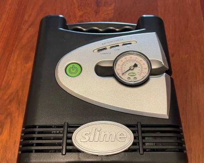 Air compressor that needs new battery (don't know what type, as I haven't bothered to opened it - it's just screws). Worked when last used a few years ago. Includes car charging cord via cigarette lighter. Can also be charge via wall. Please provide date and two hour pickup window.