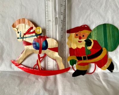 Painted Layered Balsa Wood Ornament (Santa & Rocking Horse)