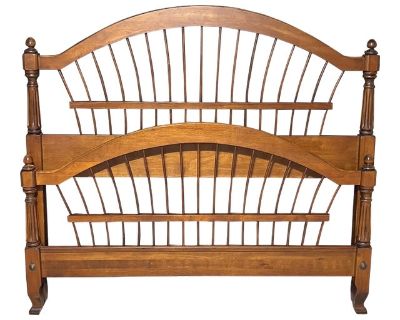 1990s Ethan Allen Country French Queen Wheat Back Bed Frame