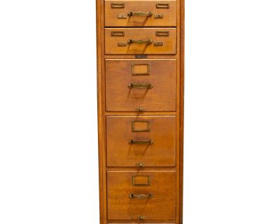 Antique Five Drawer Oak and Brass File Cabinet C.1930